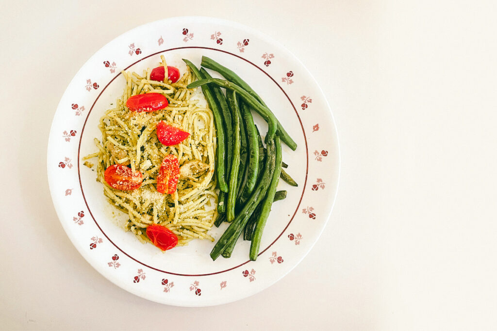 Plate of pasta and green beans