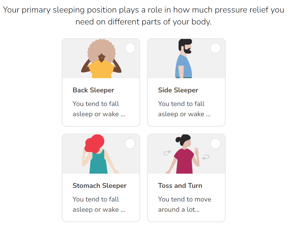 Online mattress quiz asks for sleep position